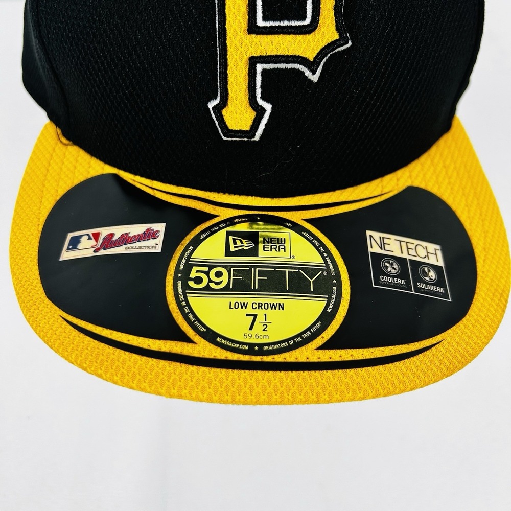Pittsburg Pirates Hat Black Yellow Fitted 7 1/2 New Era Authentic Collection - Picture 2 of 8